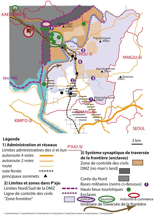 Limites et enclaves de l’interface frontalière Nord/Sud à Paj’u, ville de la région capitale sud-coréenne.