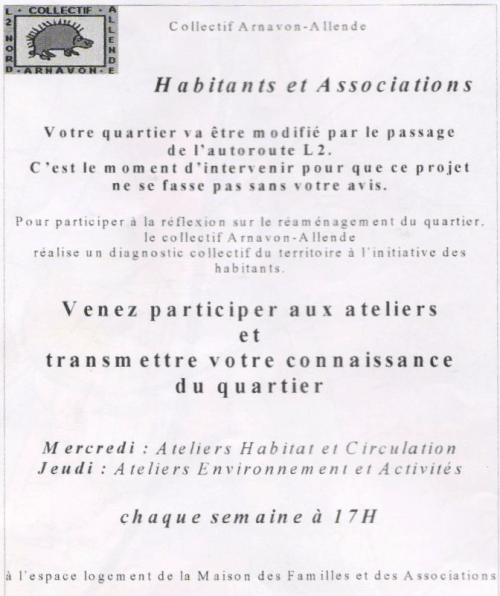 Les ateliers de « diagnostic participatif » (1) — Tract d’invitation adressé aux habitants du quartier.